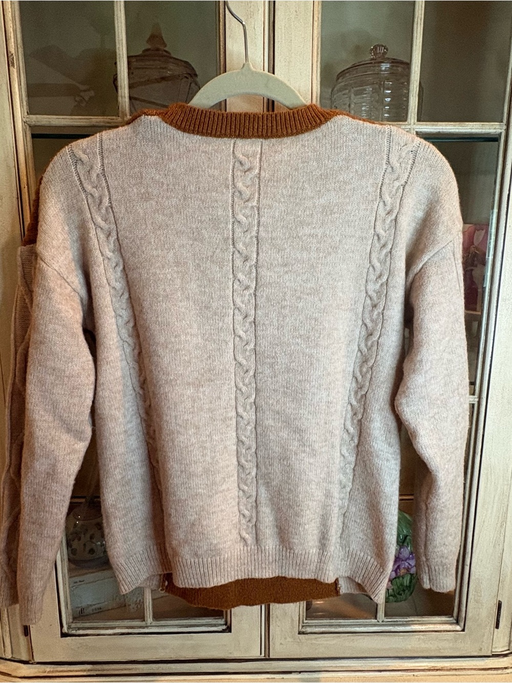 Hem & Thread Rust and Cream Ribbed Colorblock Crewneck Sweater - Picture 3 of 5